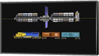 Framed Lunar space elevator compared to a locomotive