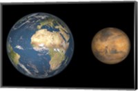 Framed Artist's Concept Comparing the Size of Mars with that of the Earth