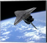 Framed Artist's concept of a Space Shuttle entering Earth orbit