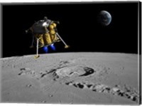 Framed Lunar Lander Begins its Descent to the Moon's Surface