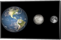 Framed Artist's Concept of the Earth, Mercury, and Earth's moon to Scale