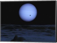 Framed Artist's concept of Neptune as seen from its largest moon Triton