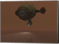 Framed Illustration of a Blimp Towing a Sensor through Liquid Ethane on Titan