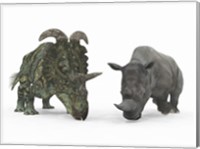 Framed Adult Albertaceratops Compared to a Modern adult White Rhinoceros