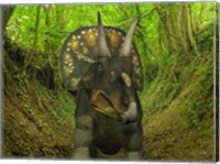 Framed Nedoceratops Wanders a Cretaceous Forest