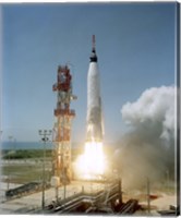 Framed View of the Mercury-Atlas 3 liftoff from Cape Canaveral, Florida