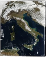 Framed Satellite View of Snow in Italy