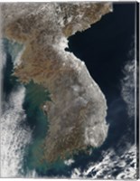 Framed Satellite View of Snowfall Along South Korea's East Coast
