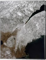 Framed Satellite view of a Frosty Landscape Across Northern New England and Eastern Canada