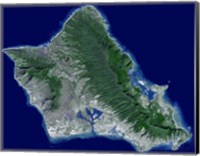 Framed Satellite Image of Oahu, Hawaii