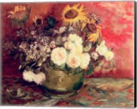 Framed Sunflowers, Roses and other Flowers in a Bowl, 1886