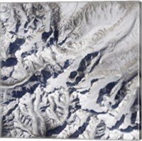 Framed Satellite view of a Himalayan Glacier Surrounded by Mountains