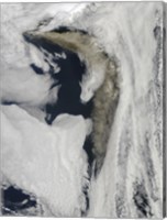 Framed Satellite view of a Thick Plume of Ash rising from the Eyjafjallajokull Volcano