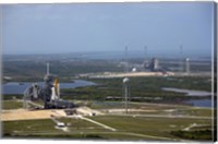 Framed Space Shuttle Atlantis on Launch Pad 39A is Accompanied by Space Shuttle Endeavour on Launch Pad 39B
