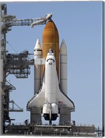 Framed Space Shuttle Endeavour sits ready on the Launch Pad at Kennedy Space Center