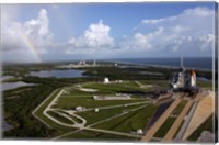 Framed Space shuttle Atlantis and Endeavour on the Lanch Pads at Kennedy Space Center in Florida