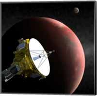 Framed Artist's Concept of the New Horizons Spacecraft as it Approaches Pluto and its Largest Moon, Charon