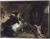 Framed Arab Horses Fighting in a Stable, 1860