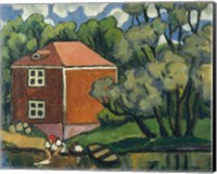 Framed Landscape With Red House And Woman Washing, 1908