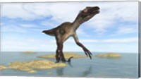 Framed Utahraptor in Prehistoric Waters