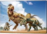 Framed Tyrannosaurus Rex Fighting aTriceratops