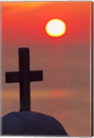 Framed Christian cross, sunset, Mykonos, Greece