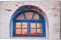 Framed Window with sunset reflection, Mykonos, Greece