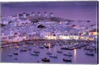 Framed Overview of Mykonos Town harbor, Mykonos, Cyclades Islands, Greece