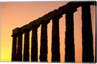 Framed Temple of Poseidon Columns at Sunset, Cape Sounion, Attica, Greece
