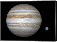 Framed Artist's concept Comparing the Size of the Gas Giant Jupiter with That of the Earth