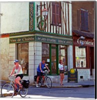 Framed Wine Shop and Cycling Tourists, Chablis, France