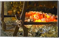 Framed Fireplace with a Burning Log on a Truffle Farm