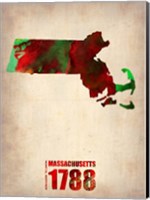 Framed Massachusetts Watercolor Map