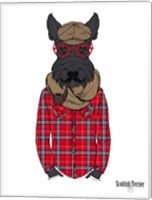 Framed Scottish Terrier In Pin Plaid Shirt