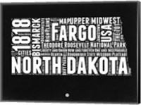 Framed North Dakota Black and White Map