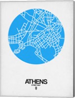 Framed Athens Street Map Blue