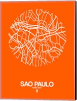 Framed Sao Paulo Street Map Orange