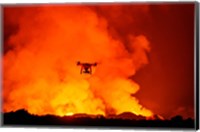 Framed Radio Contolled Drone flying over Eruption, Holuhraun Fissure, Bardarbunga Volcano, Iceland.