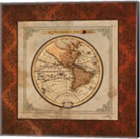 Framed Red Damask Map I