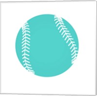 Framed Teal Softball on White