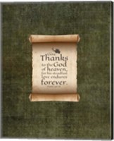 Framed Psalm 136:26, Give Thanks (Scroll on Olive Border)