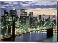 Framed Brookyn Bridge and Downtown skyline, NYC