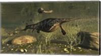 Framed Hupehsuchus Marine Reptiles Swimming In Triassic Waters