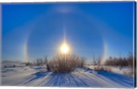 Framed High dynamic range photo of sundogs and a solar halo around the Sun