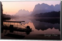 Framed Vintage Boat on River in Guangxi Province, China, Asia