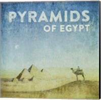 Framed Vintage Pyramids of Giza with Camels, Egypt, Africa