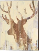 Framed Golden Antlers II Neutral Grey