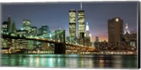 Framed Brooklyn Bridge and Twin Towers at Night