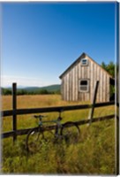 Framed Mountain bike and barn on Birch Hill, New Durham, New Hampshire