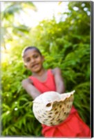 Framed Village boy with large sea shell, Beqa Island, Fiji